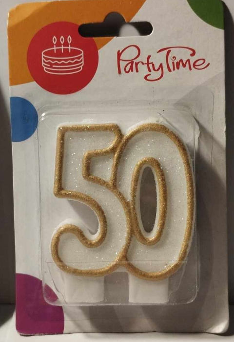 ŚWIECZKA URODZINOWA 2-CYFROWA, BROKATOWA ZŁOTA, 6cm