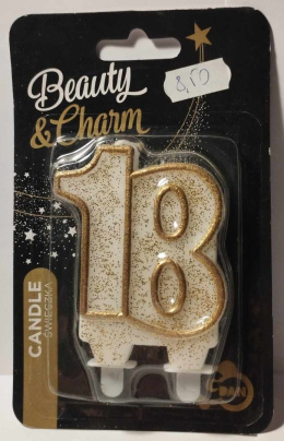 ŚWIECZKA URODZINOWA 2-CYFROWA, BROKATOWA, ZŁOTA, 7cm