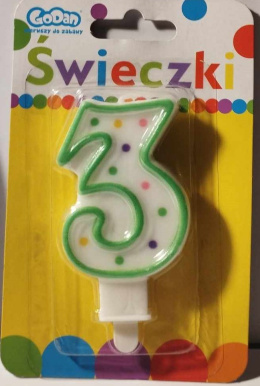 ŚWIECZKA URODZINOWA CYFRA 6,5cm Z KROPECZKAMI