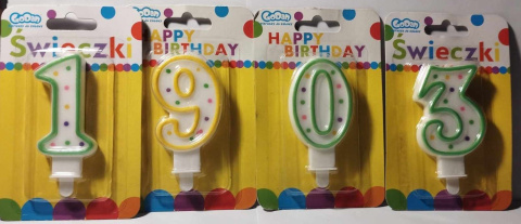 ŚWIECZKA URODZINOWA CYFRA 6,5cm Z KROPECZKAMI