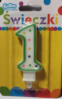 ŚWIECZKA URODZINOWA CYFRA 6,5cm Z KROPECZKAMI