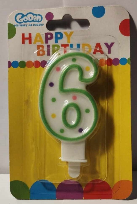 ŚWIECZKA URODZINOWA CYFRA 6,5cm Z KROPECZKAMI