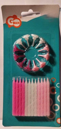 ŚWIECZKI URODZINOWE NA TORT 24 SZTUKI Z PODSTAWKAMI