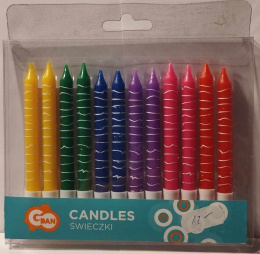 ŚWIECZKI URODZINOWE 6 KOLORÓW 8,5 cm. KPL.12 SZTUK,