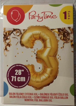 PARTY TIME - BALON FOLIOWY NA HEL CYFRA, 71cm. ZŁOTY (28``)