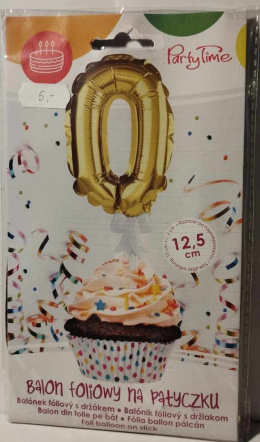 BALON FOLIOWY CYFRA NA TORT, BABECZKĘ, ZŁOTY 12,5cm NA PATYCZKU