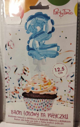 BALON FOLIOWY CYFRA NA TORT, BABECZKĘ NIEBIESKI 12,5cm NA PATYCZKU