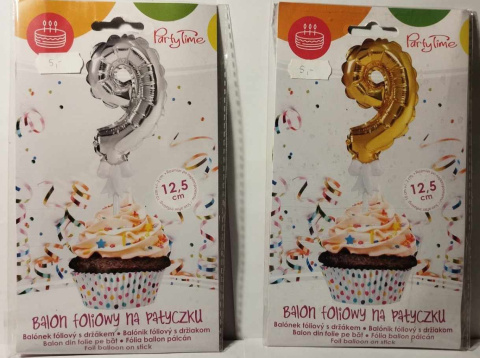 BALON FOLIOWY CYFRA NA TORT, BABECZKĘ SREBRNY 12,5cm NA PATYCZKU