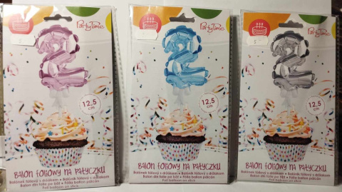 BALON FOLIOWY CYFRA NA TORT, BABECZKĘ SREBRNY 12,5cm NA PATYCZKU