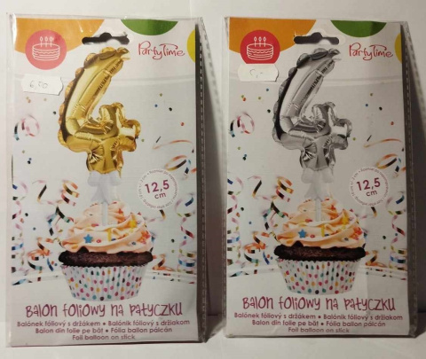 BALON FOLIOWY CYFRA NA TORT, BABECZKĘ RÓŻOWY 12,5cm NA PATYCZKU