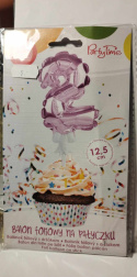 BALON FOLIOWY CYFRA NA TORT, BABECZKĘ RÓŻOWY 12,5cm NA PATYCZKU