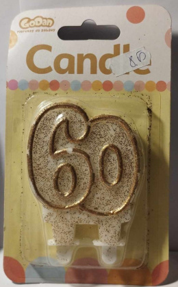 ŚWIECZKA URODZINOWA 2-CYFROWA, BROKATOWA, ZŁOTA, 7cm