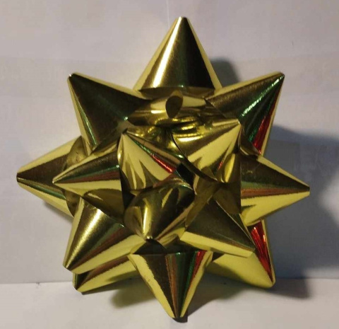 DUŻA KOKARDA PREZENTOWA DO NAKLEJENIA NA PREZENT. BŁYSZCZĄCA ROZETA, ŚR. 15cm