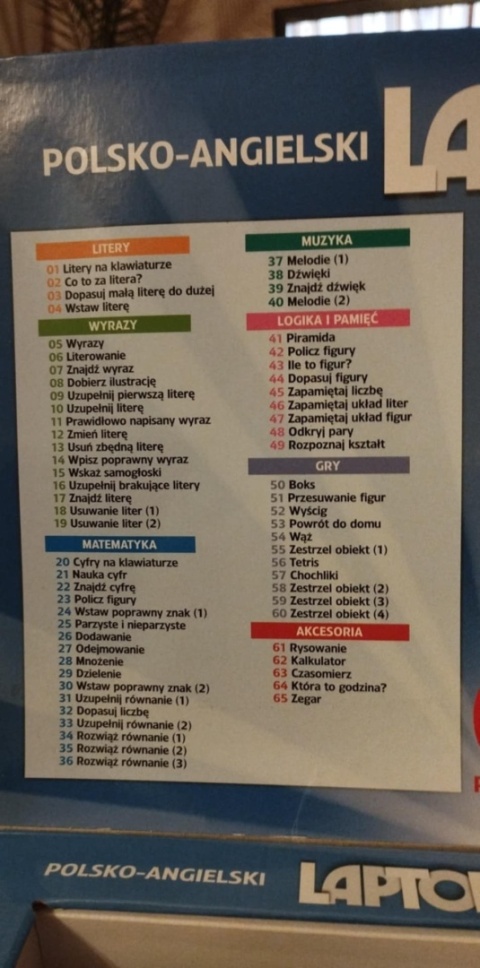 LAPTOP EDUKACYJNY Z MYSZKĄ, POLSKO-ANGIELSKI, 65 PROGRAMÓW