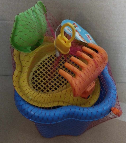 KOMPLET DO PIASKU WIADERKO 11,5cm , GRABKI, ŁOPATKA, Z SITKIEM