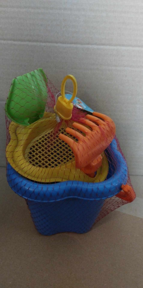 KOMPLET DO PIASKU WIADERKO 11,5cm , GRABKI, ŁOPATKA, Z SITKIEM
